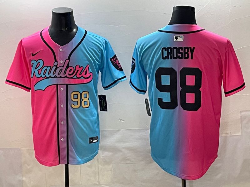 Men 2025 Oakland Raiders #98 Crosby Blue pink Nike Limited NFL Jersey style 004